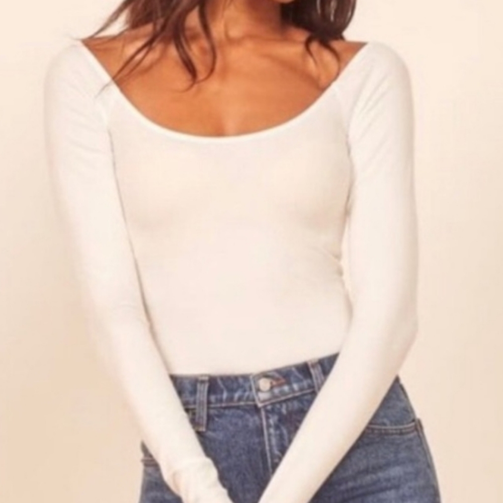 Reformation White Ribbed Stretch Top size L